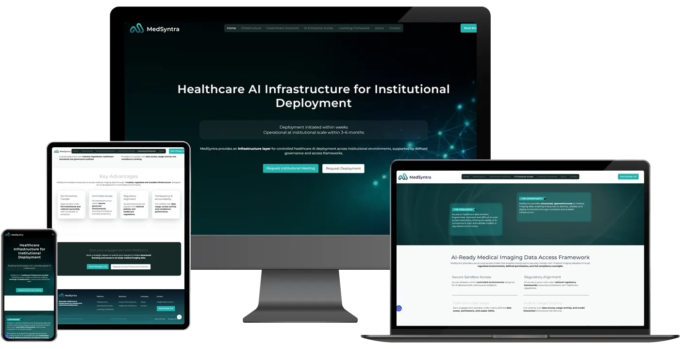 Το website MedSyntra σε υπολογιστή, tablet και κινητό